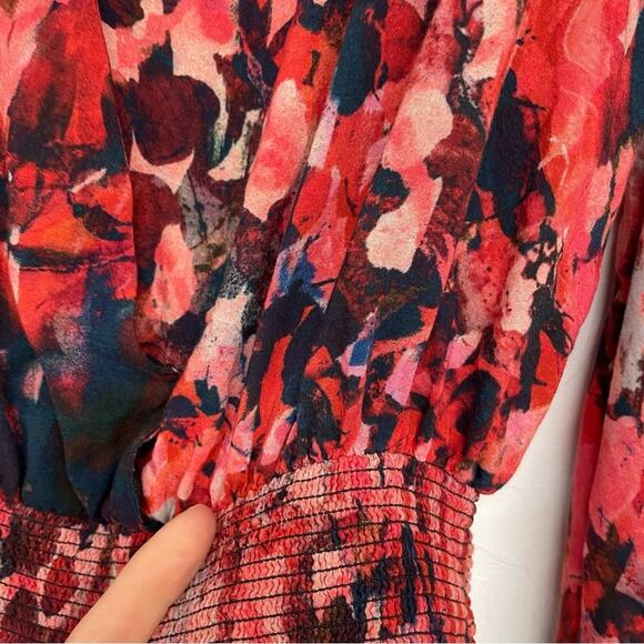 Soft Surroundings Red Blue Abstract Floral Print Boho Blouse Womens Xs Fall Top - Picture 8 of 8